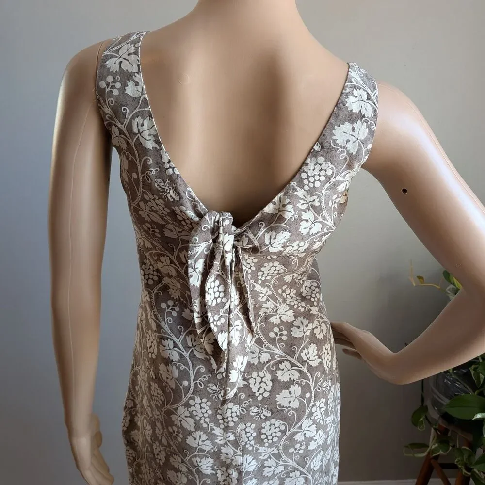 Vintage 90s Dressage Silk Mini Dress Tie Back Grapevine Summer Size 10
